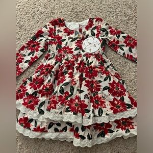 Sweet Honey Poinsettia Ruffle Christmas Dress 2T